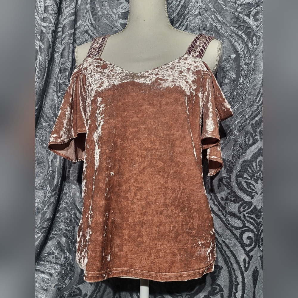 Velvet Rose Pink Top with Cold Shoulder